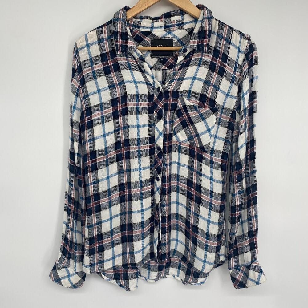 Rails Top‎ Women’s Medium Blue Plaid Preppy Collegiate Oversized